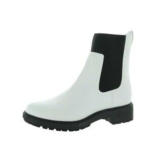 Alfani Womens 11 M White Smooth Pull On Lug Sole Chelsea Boots NIB HG4